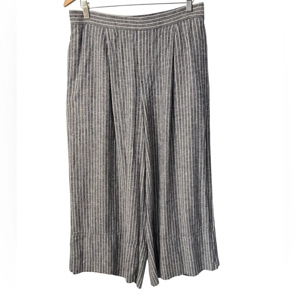 Banana Republic Linen Blend High Rise Striped Wide Leg Cropped Pants